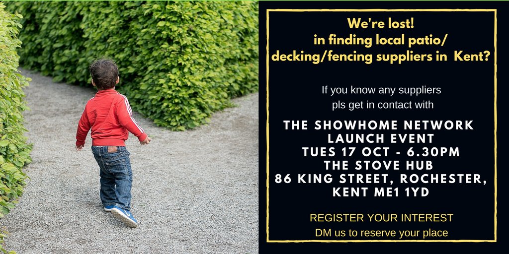 showhomenetwork's tweet photo. We are looking for #patio #decking #fencing companies in #Kent for our #ShowHomeNetwork meeting 5 Dec 5.30pm. Come along & give it a try. Our customer base are #homeowners looking for the best #home & #garden products & services. Could that include you? https://t.co/HfBkTbYkls