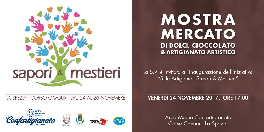 artigianisp's tweet photo. #LaSpezia - Il prossimo #finesettimana torna #SaporieMestieri, mostra mercato di #dolci, #cioccolato e #artigianatoartistico. #Inaugurazione venerdì 24 novembre alle ore 17.00 in #CorsoCavour presso lo stand @Confartigianato. @ComuneSpezia @LiguriaOnLine @stileartigiano https://t.co/kFWFmWe1PN