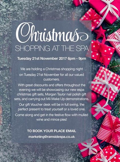 RamsideSpa's tweet photo. We're getting slightly excited about our Shopping Night! See you all tomorrow! #ramsidespa #ramside #shopping #christmas #gifts #durham https://t.co/XuayeSgx3I