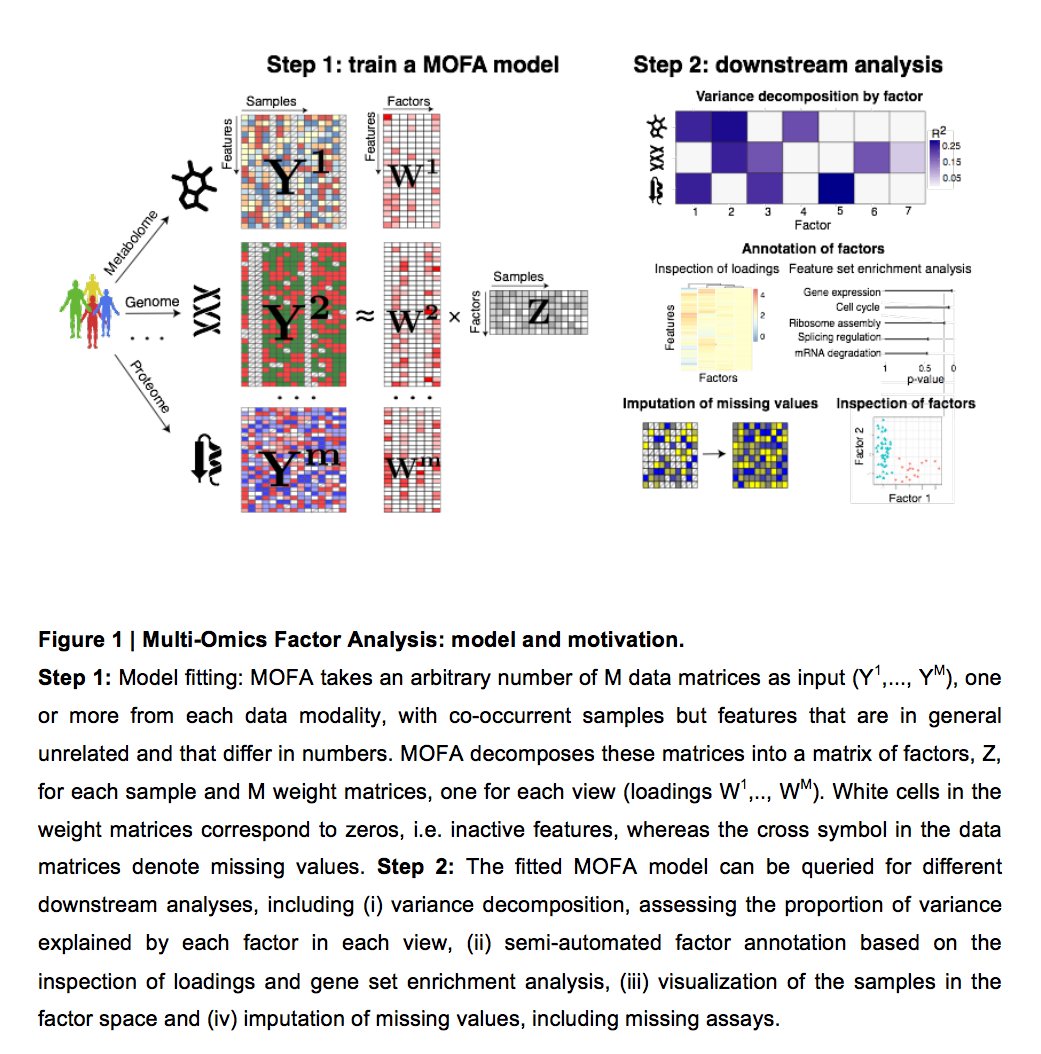 strnr's tweet photo. MOFA: Multi-Omics factor analysis - a general framework for unsupervised integration of multi-omic data sets 

Preprint: https://t.co/Fx0rLBtp42

Python+R implementations: https://t.co/nHF21kTu1W https://t.co/3A8ZOb3sYT