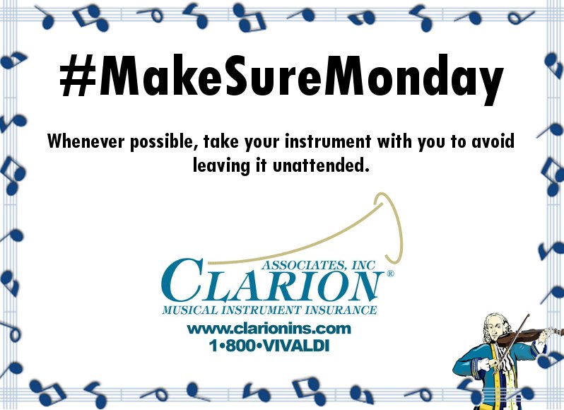 ClarionIns's tweet photo. Keep your instruments protected! #MakeSureMonday #ClarionAssociates #MusicalInstrumentInsurance #ClaimPrevention #Insurance #InsuranceClaim https://t.co/aoZlg6BAMr