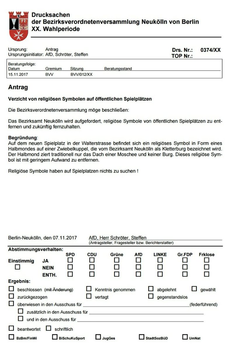 <a href="/ainyrockstar/">Anabel Schunke</a> Ich bleibe an der Sache dran. Der Antrag kam am 15.11. in der #bvvnk nicht mehr zur Aussprache und zur Abstimmung, aber am 13.12. !

#Berlin #Neukoelln #Walterstrasse #Rixdorf #Buckow #Rudow #Hermannplatz #Hasenheide
