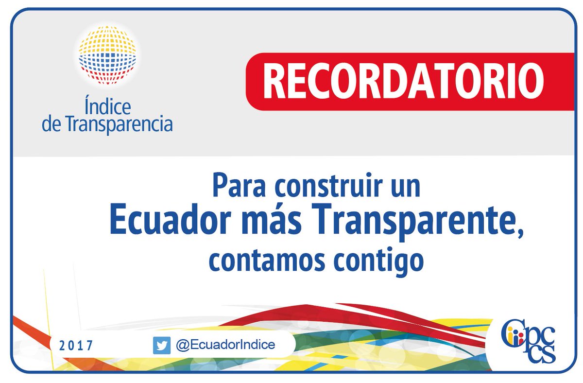 En Ecuador trabajamos por una sociedad informada y transparente. Sé parte de la encuesta nacional a los #GAD para medir el índice Territorial de Transparencia. <a href="/CPCCS/">Carlos P. Carcelén Caicedo</a>