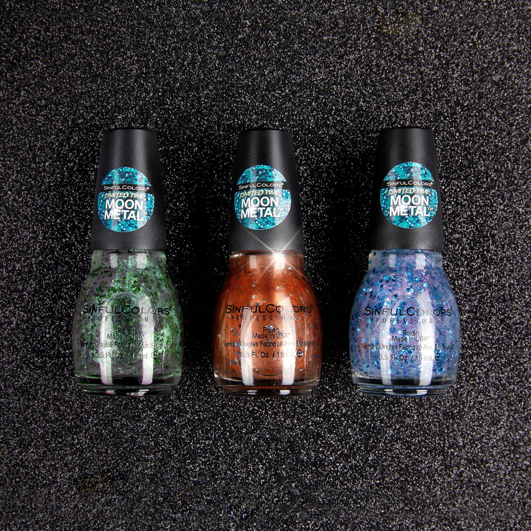 SinfulColors's tweet photo. Which of these #SCColorBeyond #MoonMetal glitters rocks your 🌎? #PlanetOut #DownToEarth #Cosmotion #SinfulColors https://t.co/Jdvvlnp58U