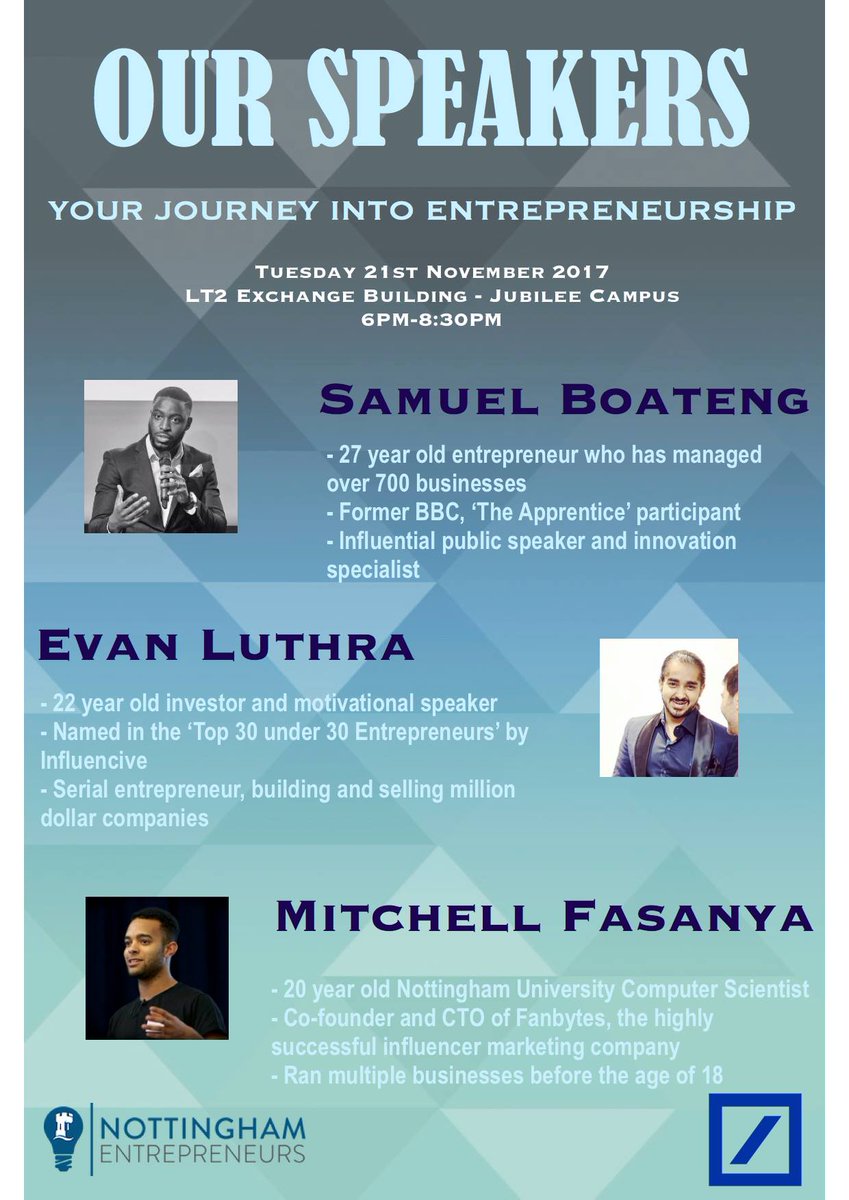 T-1 for our conference!

Don't forget to come along for an sight into the incredible journey of our entrepreneurs,(as well as free Dominos!) @samuelpboateng, <a href="/EvanLuthra/">Evan Luthra</a> and <a href="/FasanyaMitchell/">Mitchell Fasanya</a>

Buy tickets here:fixr.co/event/768393531

Looking forward to seeing you all there!