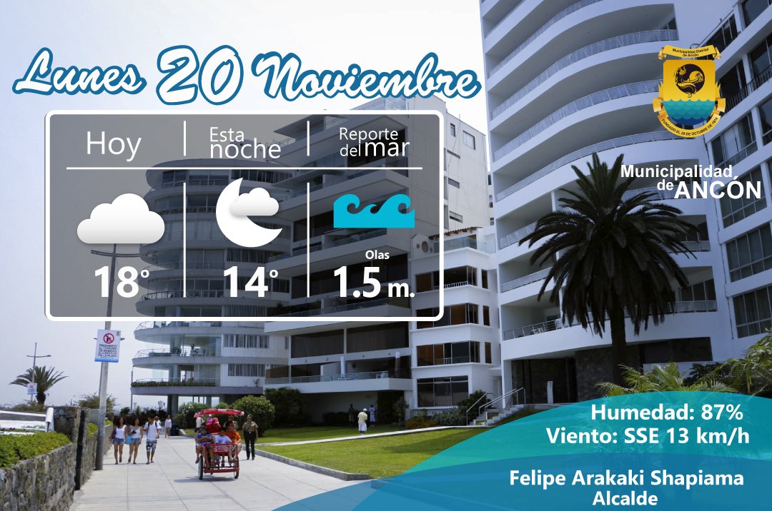 munideancon's tweet photo. #FelizLunes este es el pronóstico del tiempo para hoy. @Senamhiperu #AnconUnDistritoQueRenace https://t.co/E0kiDQvLSb