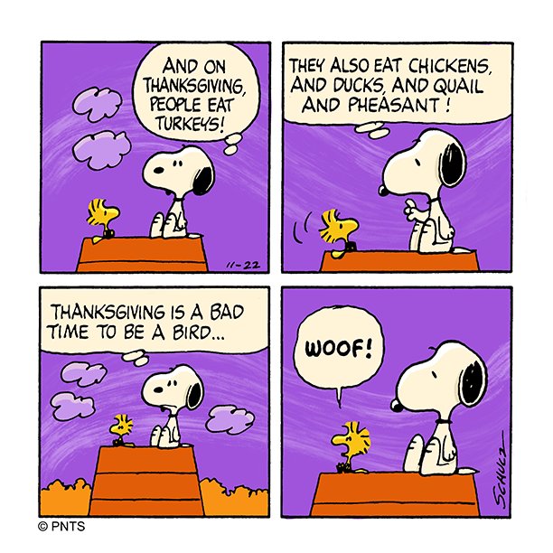 Snoopy's tweet photo. Not a good week to be a bird 🦃🐓🦆 https://t.co/O6aCu2J1r8