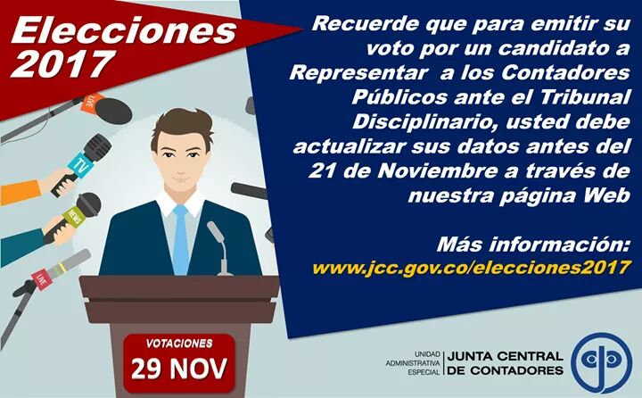 Este próximo 29 de Noviembre se realizará el proceso de Elección de los Miembros del Tribunal Disciplinario. Recuerde actualizar sus datos antes del 22 de Noviembre a través de jcc.gov.co para que usted pueda emitir su voto.