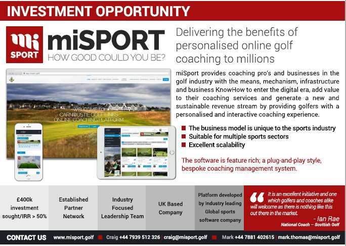 miSportGolf's tweet photo. miSport has been such a fun and fulfilling journey. The online golf coaching tool has reached some great heights and we are now expanding. An investment opportunity has opened up - read our graphic to find out more!
#miSport #golf #golfcoaching #golftool #coaching #coachingtool https://t.co/2Wkk1YbuyT