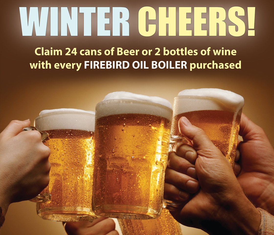 Plumbcity's tweet photo. Buy any oil boiler manufactured by @FirebirdBoilers from Plumbcity and claim either 24 cans of beer or 2 bottles of wine! Promotion available from 20th Nov-31st Jan #firebirdfreebies https://t.co/mPLGxNAfgj