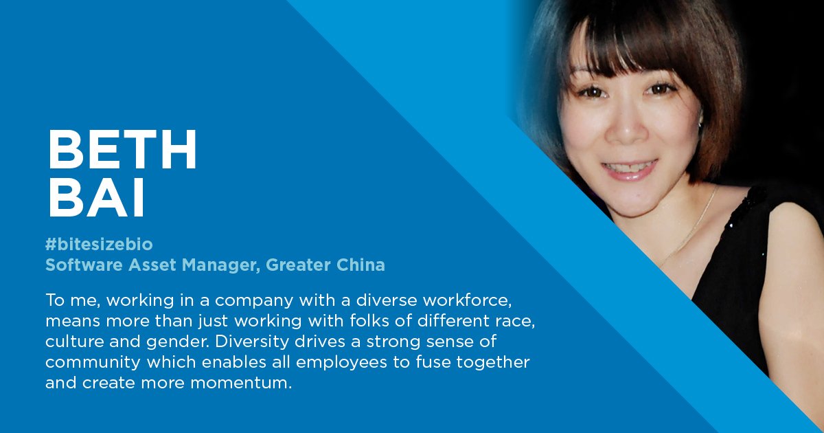 LauraForde1's tweet photo. Beth Bai Software Asset Manager in Greater China, shares her thoughts on what diversity in the workplace means to her. #bitesizebio #daretobeyourself https://t.co/vuwBjibDte