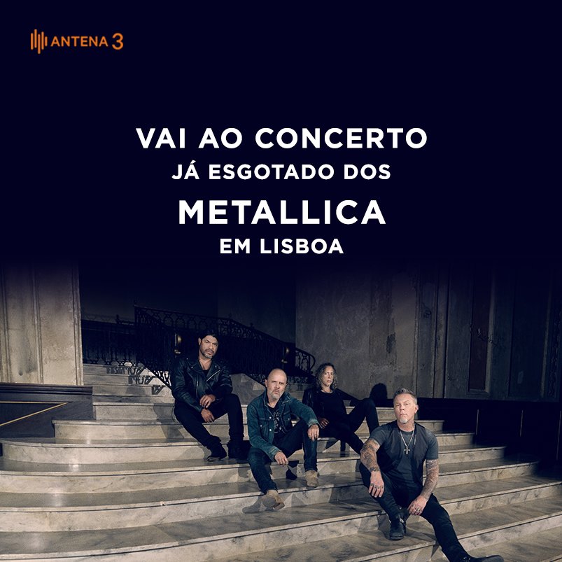 umusicpt's tweet photo. Dia 1 de fevereiro, os @Metallica darão um concerto (já com sala esgotada!), mas se ainda não têm o vosso bilhete, nem tudo está perdido...

A Universal e a @antena3rtp estão a oferecer um bilhete duplo! Saibam mais em https://t.co/DLI7WDckj0 e boa sorte. 🤘 https://t.co/FTcgpmZvf7