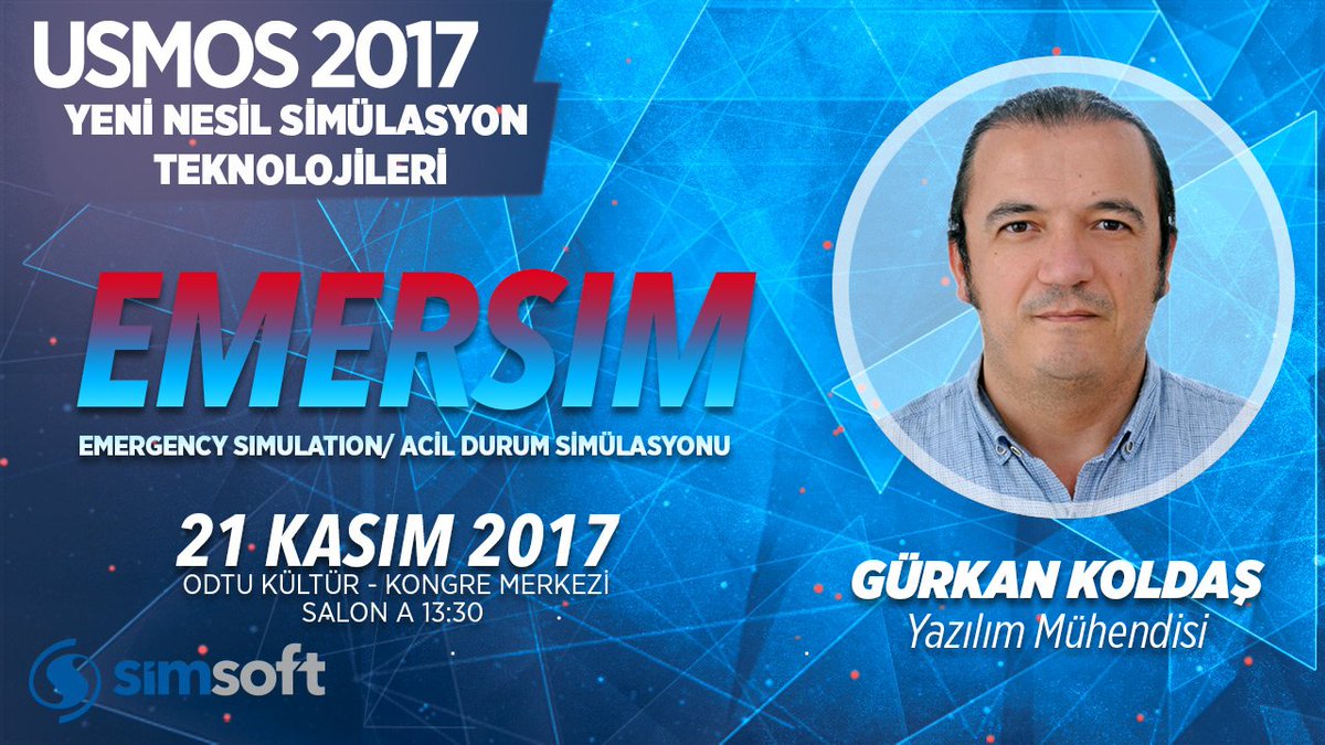 SimsoftOfficial's tweet photo. SİMSOFT İstanbul Şube Yöneticisi Dr.Gürkan Koldaş, USMOS kapsamında gerçekleşecek oturumda EMERSIM ürünümüz hakkında bilgilendirme yapacaktır. 21 Kasım 2017-13:30'da ODTÜ Kültür Kongre Merkezi Salon A'da yapılacak sunumda sizleri aramızda görmekten mutlu olacağız. #Simsoft #USMOS https://t.co/cjBSiC7ssA
