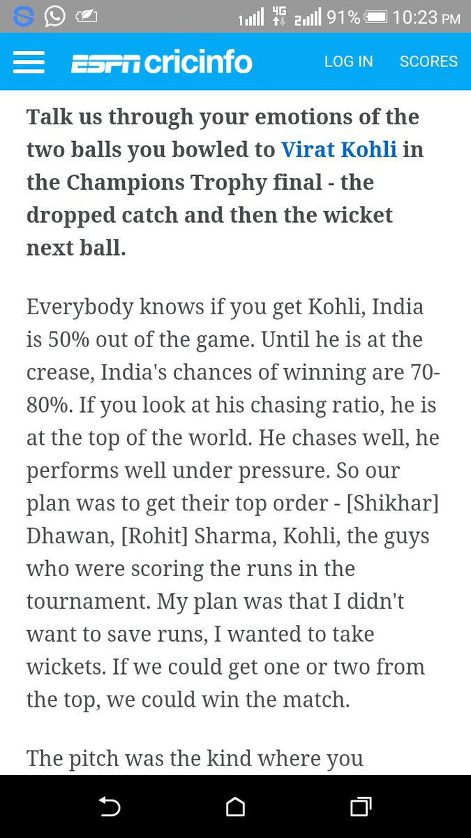 ImWaqasDogar's tweet image. Everybody knows if you get kohli, india is 50% out of the game. #fact #gameunderstanding #amir