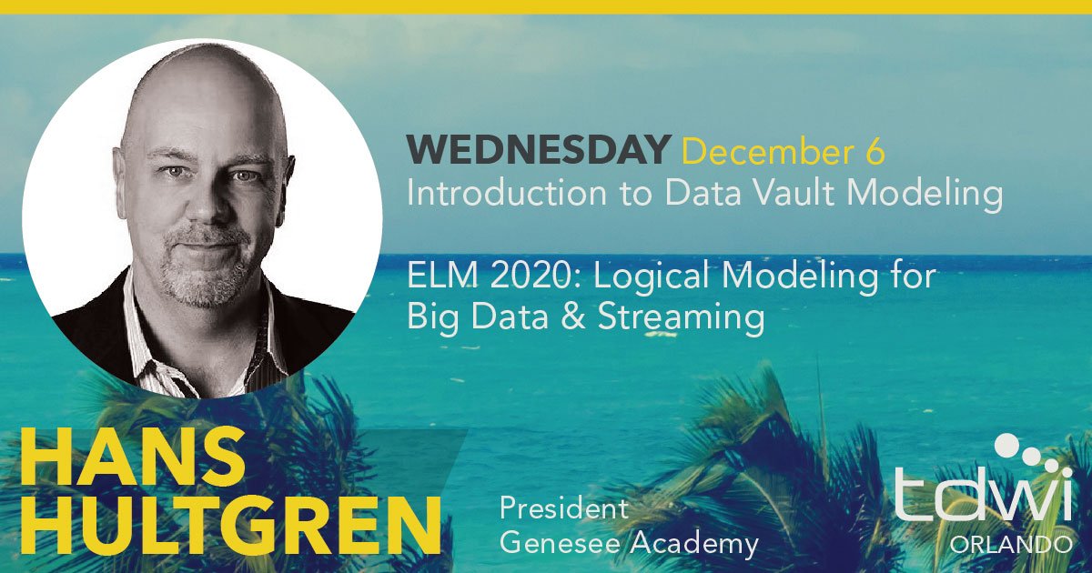 TDWI's tweet photo. Excited to provide #DataModelers an Introduction to #DataVault Modeling at #TDWIOrlando! @HansHultgren leads the way https://t.co/z63KHW3TYU https://t.co/ezIDlhFeJB