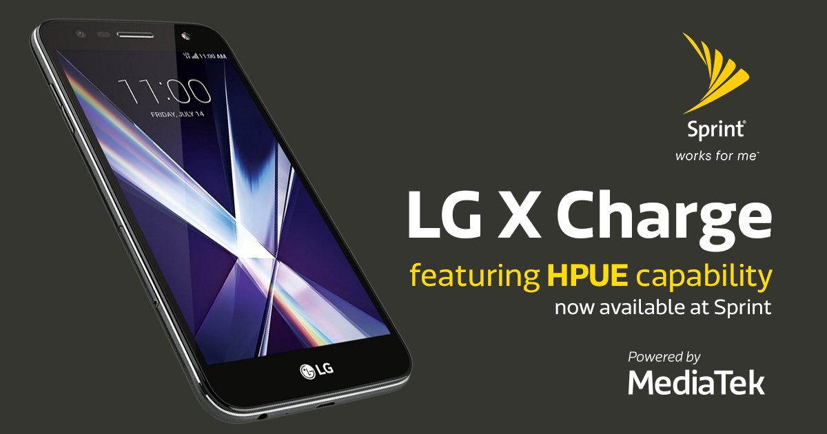 MediaTek's tweet photo. GENIUS DEVICE: LG X Charge powered by MediaTek octa-core MT6750 procesor, now available with HPUE (High-Powered User Equipment) capability on Sprint! https://t.co/s1GbCm4A1B  @SprintNews @LGUSAMobile https://t.co/2HuoavGqHh