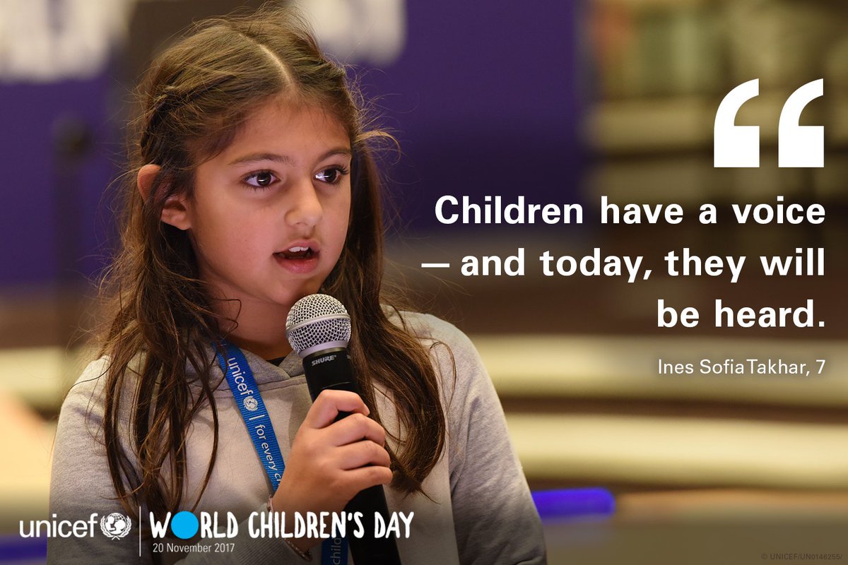 UNICEF's tweet photo. Awwww!

Ines, 7, has a message for children on #WorldChildrensDay
#KidsTakeover
 
Speak up!
Speak out! https://t.co/6yQcz1IQ6x