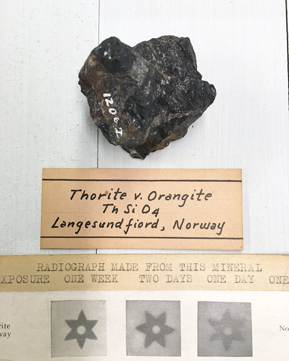 wagnerinstitute's tweet photo. #mineralmonday This #Thorite looks harmless enough... but don’t spend a whole day with it. Thorite is #radioactive, an ore of elements #Thorium and #Uranium. Radioactive elements should be handled as little as possible, as prolonged exposure and breathing in dust can be harmful. https://t.co/YblspyfqsK