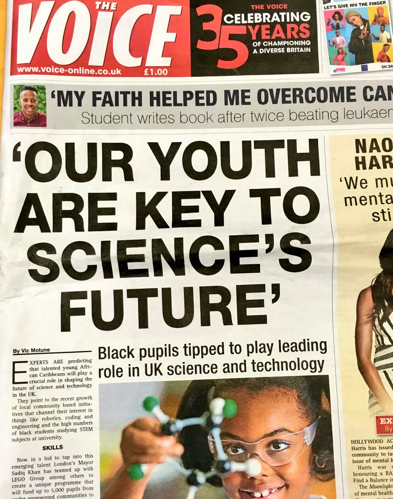 SadiqKhan's tweet photo. Great to see our London Scientist programme to inspire young Londoners to become coders, scientists &amp; engineers is @TheVoiceNews front page. https://t.co/XZwmxiR6uC