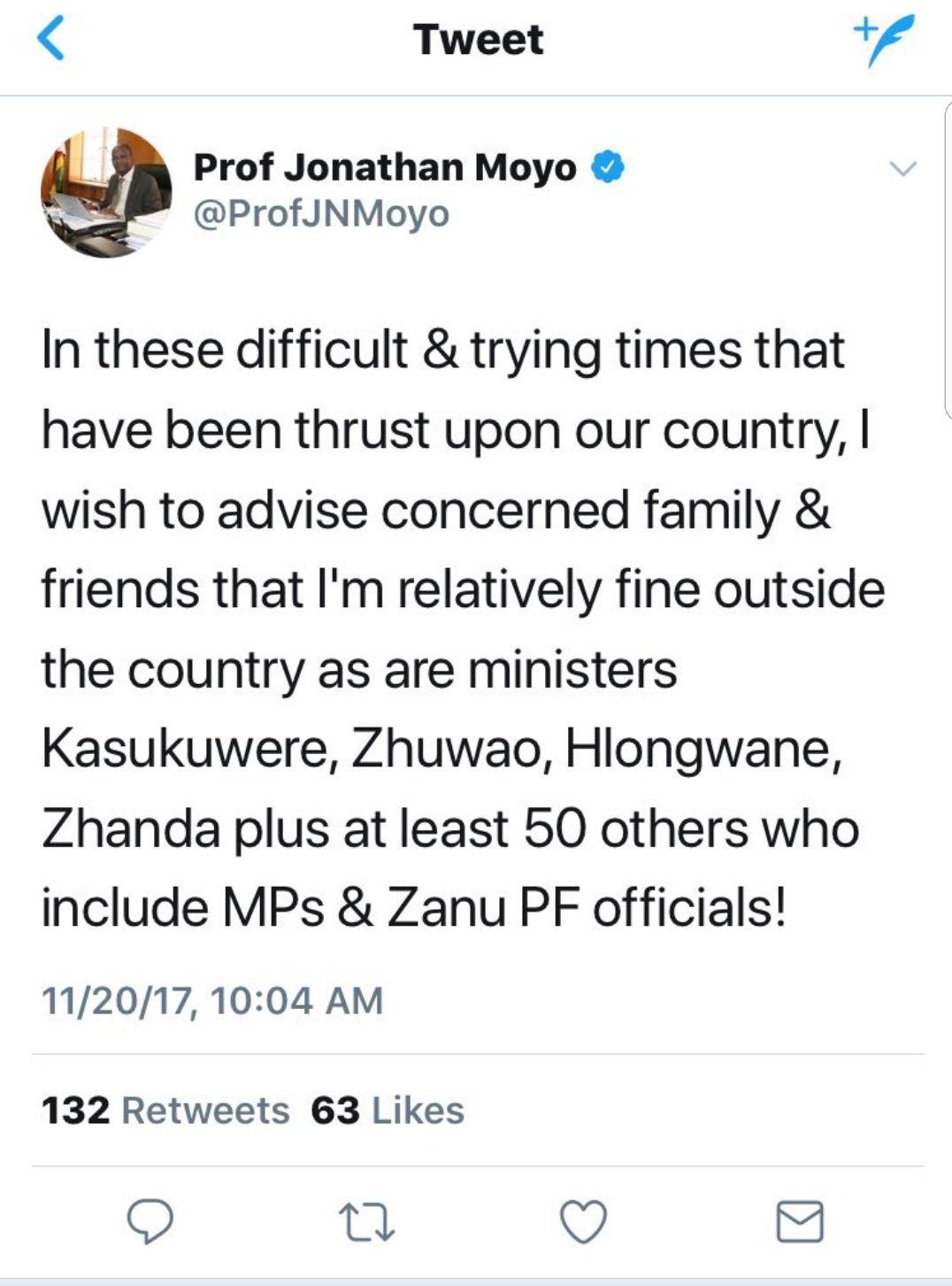 I am safe outside Zim, tweets Jonathan Moyo