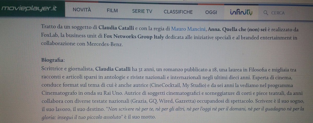 ClaudiaCatalli's tweet photo. E su @movieplayer_it parlano della nostra miniserie #AnnaQuellaCheNonSei in onda dal 27 su @foxlifeit ❤ graziegrazie https://t.co/5i8EZnHjNI