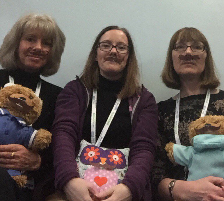 LibraryBoltonft's tweet photo. Library staff @boltonnhsft library getting into the spirit of #Movember @MovemberUK #nhs #3takestogetagoodpicture #moustacheproblems https://t.co/kltY5R9WqR