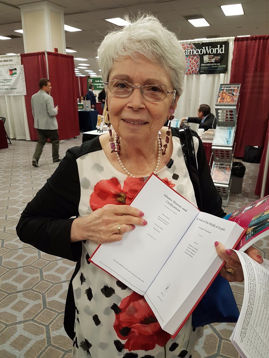 Brill_ME_Africa's tweet photo. Wadad Kadi, Honorary Editor of our 'Islamic History and Civilization. Studies and Texts', visited our Brill booth at the #MESA2017DC to see the long awaited Ya'qubi! When are you coming by? #MESA2017 https://t.co/un82Qo8JEy