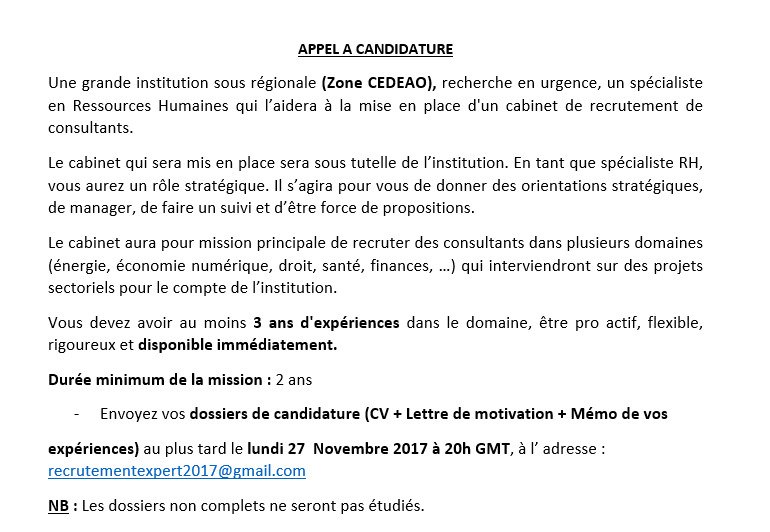 Bonjour Twitter.
Connais- tu des spécialistes en Ressources Humaines en zone CEDEAO? 
Merci de les mentionner ou de leur porter ce message.
RT appréciés.
#Recrutement #Opportunite #wasexo #teamAfrique