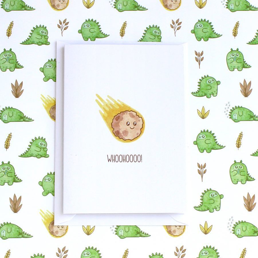 ejits_art's tweet photo. Yep, I made this guy into a card. He’s just too cute not too. #meteoroid #meteor #happydisaster #happymeteor #kawaiispace #kawaii #kawaiiinstagram #cuthbert #ejits #cutelittledinosaur #dinosaur #dinosaurextinction https://t.co/I02YpSRJFZ https://t.co/1KaryukCbN