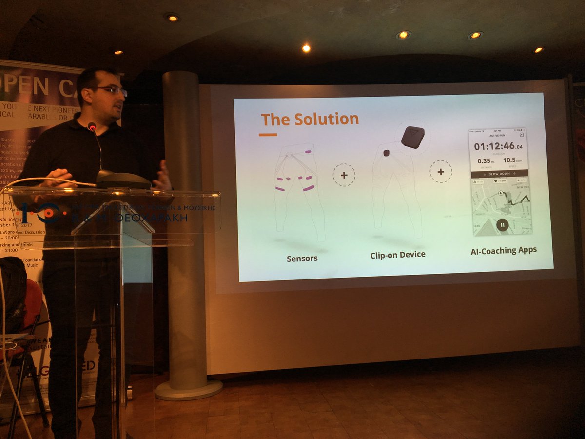 digitalspacesll's tweet photo. Demetres Stordopoulos (Founder and CEO) talking about the @TribeWearables activity tracker embedded into sports apparel at the @WearSustain #WEARsustainOC2 in #Athens #wearables #wearabletech #fashtech #design https://t.co/ToV6eKGq6k