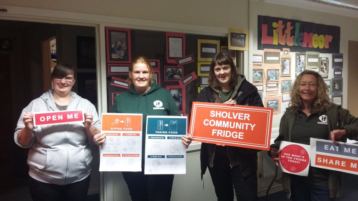 ifOldham's tweet photo. The team are busy and over excited about Sholvers fridge launch tomorrow off to do set up now with the printed info that's just arrived @sainsburys @oldhamleaders @OldhamFoodbank @FirstForFCHO #wastelesssavemore https://t.co/L57GpNAjfh