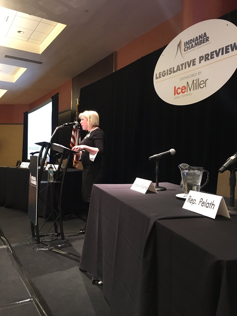 IndianaChamber's tweet photo. .@causlander unveils our top legislative priorities at our 2018 Legislative Preview, sponsored by @IceMillerLLP. Among them are policies to enable more jobs to be filled and ensuring the state’s tax environment is ripe for business expansion. #INLegis https://t.co/IoZSMthdW5