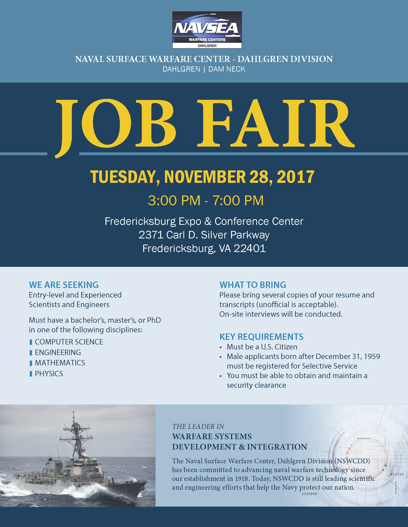 NSWC Dahlgren on Twitter join the NSWCDD Team! Job Fair details