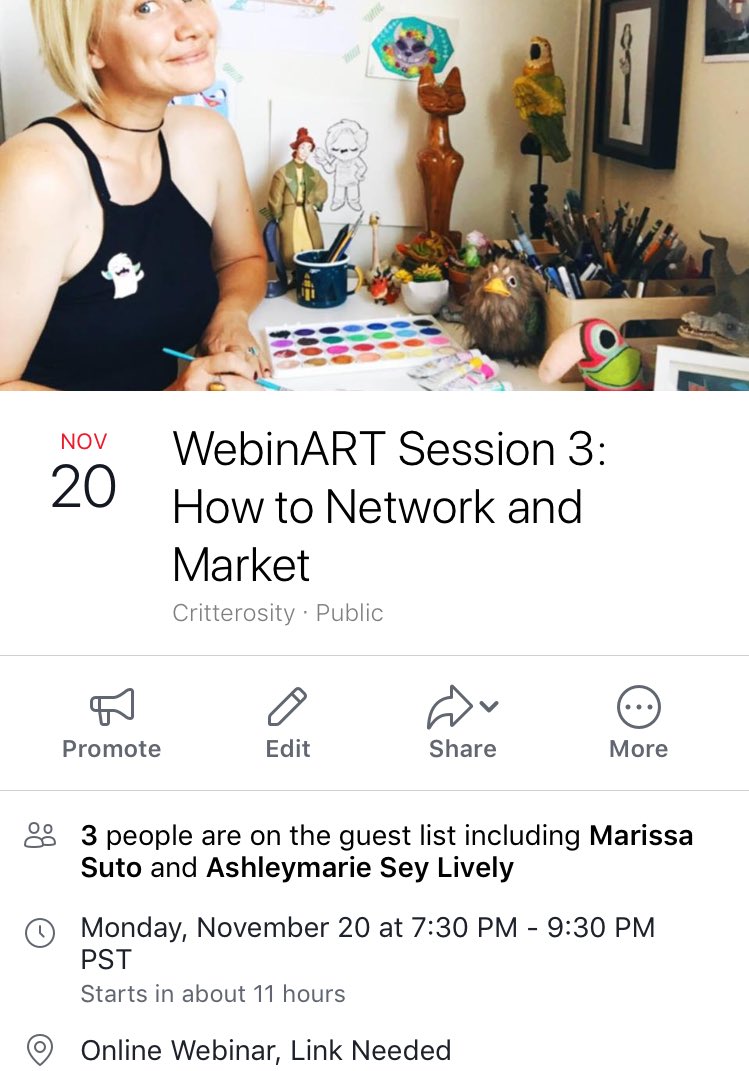 critterosity's tweet photo. Are you a shy or don’t know the first step to market yourself &amp; Network? Well take tonight’s LIVE WebinART &amp; chat.
Email:critterosity@gmail.com to pay $3 for link. 
#marketing #networking #webinart #critterosity #howto #artbusiness #business #sellyourart #succeed #webinar #lesson https://t.co/CUmw5Fx1fh