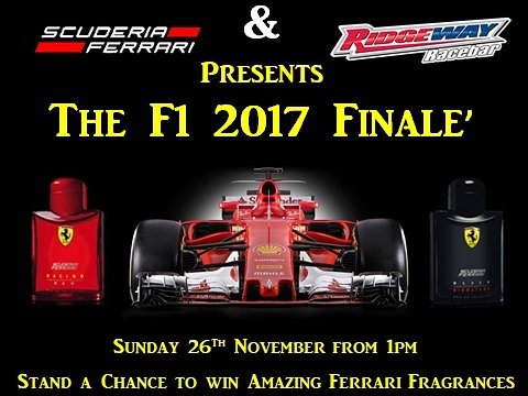 We head off to Abu Dhabi for the Last F1 race of the year. 

Join Ferrari Man in Red on Sunday at <a href="/RidgewayRacebar/">Ridgeway Racebar</a> to win some awesome prizes. 

The fun starts at 1pm with food and drink specials. 

We will end the day by crowning the Simulator KING or QUEEN.

#F1 #FormulaOne