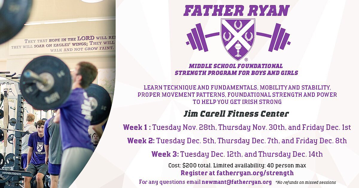 tnewman20's tweet photo. Our 1st @fatherryan Middle School Foundational Strength Camp was very successful! Don’t let your kids miss the chance to build a strong athletic foundation in the 2nd session! #IrishStrong #ItsAProcess #FoundationalStrength #OneBrickAtATime https://t.co/blMtSwovjq