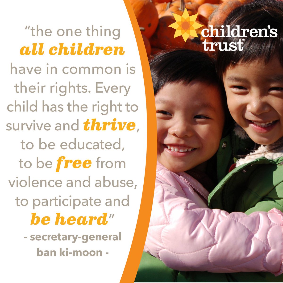 trust4kids's tweet photo. Happy #UniversalChildrensDay / #WorldChildrensDay!

Please join us in the fight to ensure that every child in MA grows up free from violence &amp; abuse by joining our #Give4Kids virtual event &amp; donating your Facebook feed this #GivingTuesday: https://t.co/OdXNQwzozG https://t.co/zwkf9UR25Q