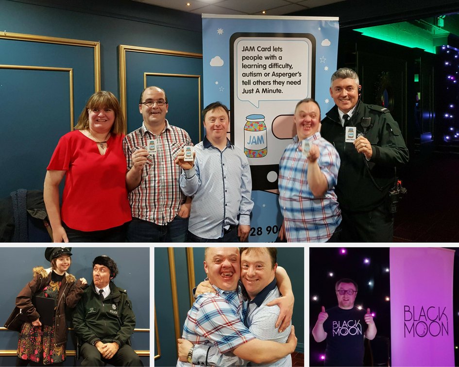 NOW_Group's tweet photo. We LOVE these pictures from last week's JAM Card launch at Black Moon disco in #Armagh. Black Moon @BlackBoxBelfast is a night for and by adults with learning disabilities – giving people a chance to socialise in a cool, modern environment, meet new people and learn new skills. https://t.co/ezufl0Yu8B