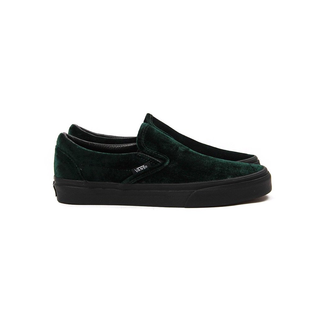 vans green velvet slip ons