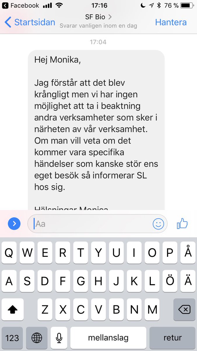 MGullin's tweet photo. Kundservice a la @SFBIO när jag föreslog att de ska uppdatera appen med info om stora event på Friends så man kan undvika bion på MoS när Friends är utsålt. Bara monopol tar så lite ansvar för kundupplevelsen... https://t.co/ee8NFNL4bl