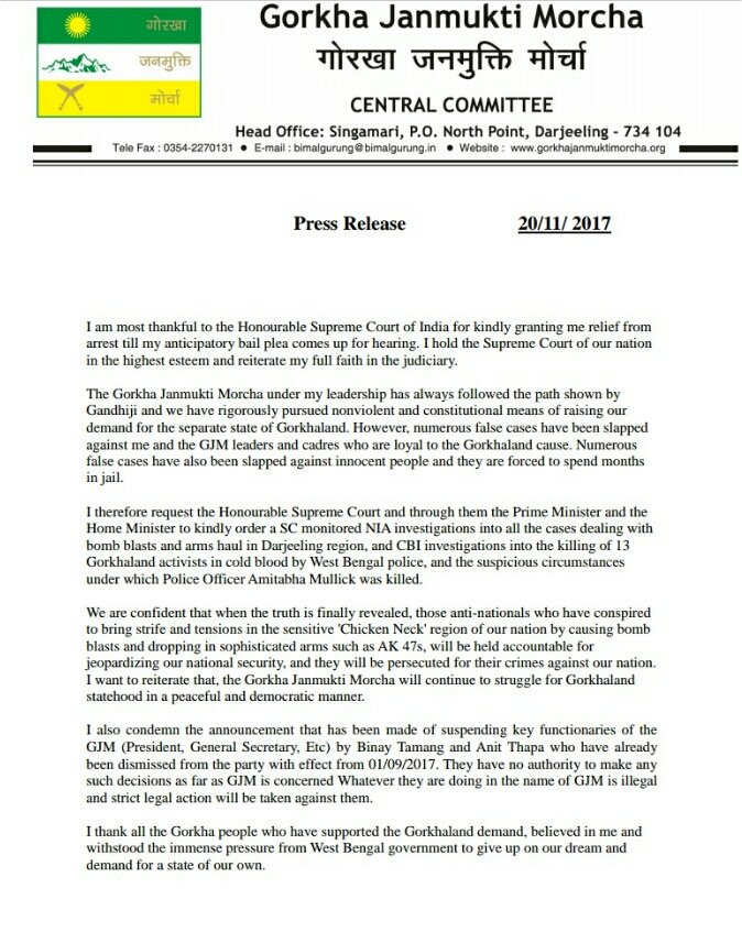 GorkhalandGJM's tweet photo. Press release:

Jai #Gorkhaland
Jai Hind https://t.co/5osXwZaPUH