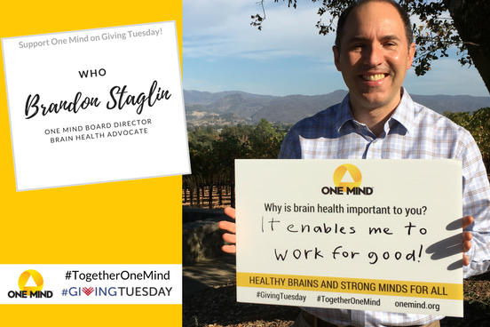 OneMindOrg's tweet photo. Rising above brain illness, Brandon Staglin focuses his energy on living life to the fullest and helping others who have experienced psychosis. Join Brandon this #GivingTuesday to support One Mind's work. https://t.co/d9QHbaYv0y
#TogetherOneMind #BrainHealth https://t.co/CalJ2JU111