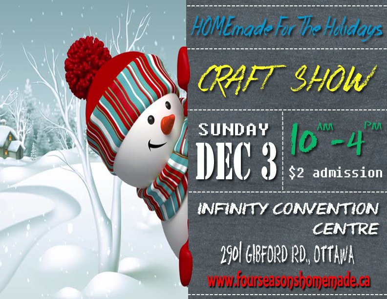 4SHomemade's tweet photo. Less than 2 weeks away! Come shop from our 40+ local artistans and crafters! #HOMEmade2017 #HMFTH #FourSeasonsHomemade #Craftshow #Ottawa https://t.co/AtoKVrD3DI