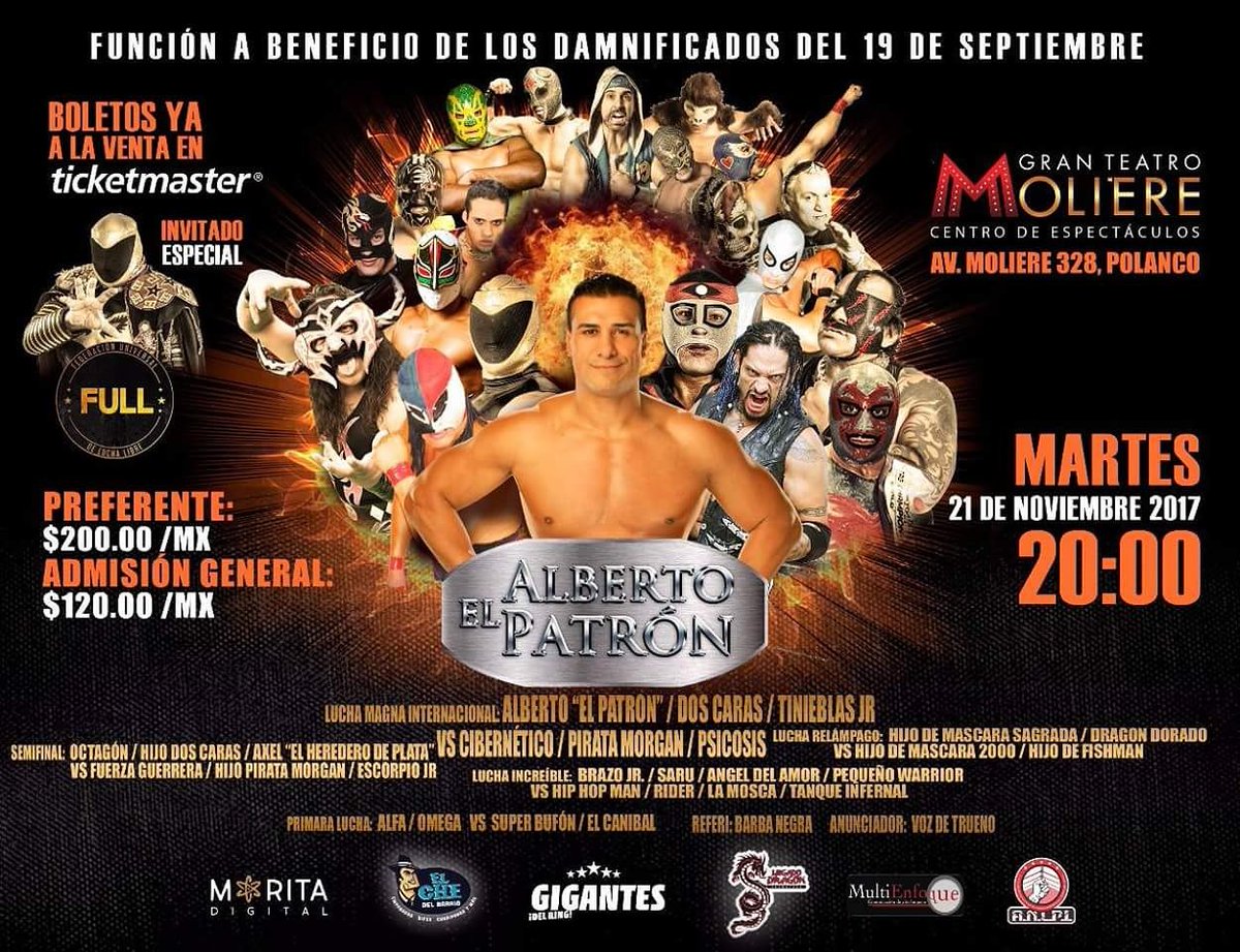 ¡No te pierdas esta función con causa!
Mañana Martes 21 a las 20:00hrs 
Leyendas de la lucha estarán presentes 
goo.gl/ukFHVG