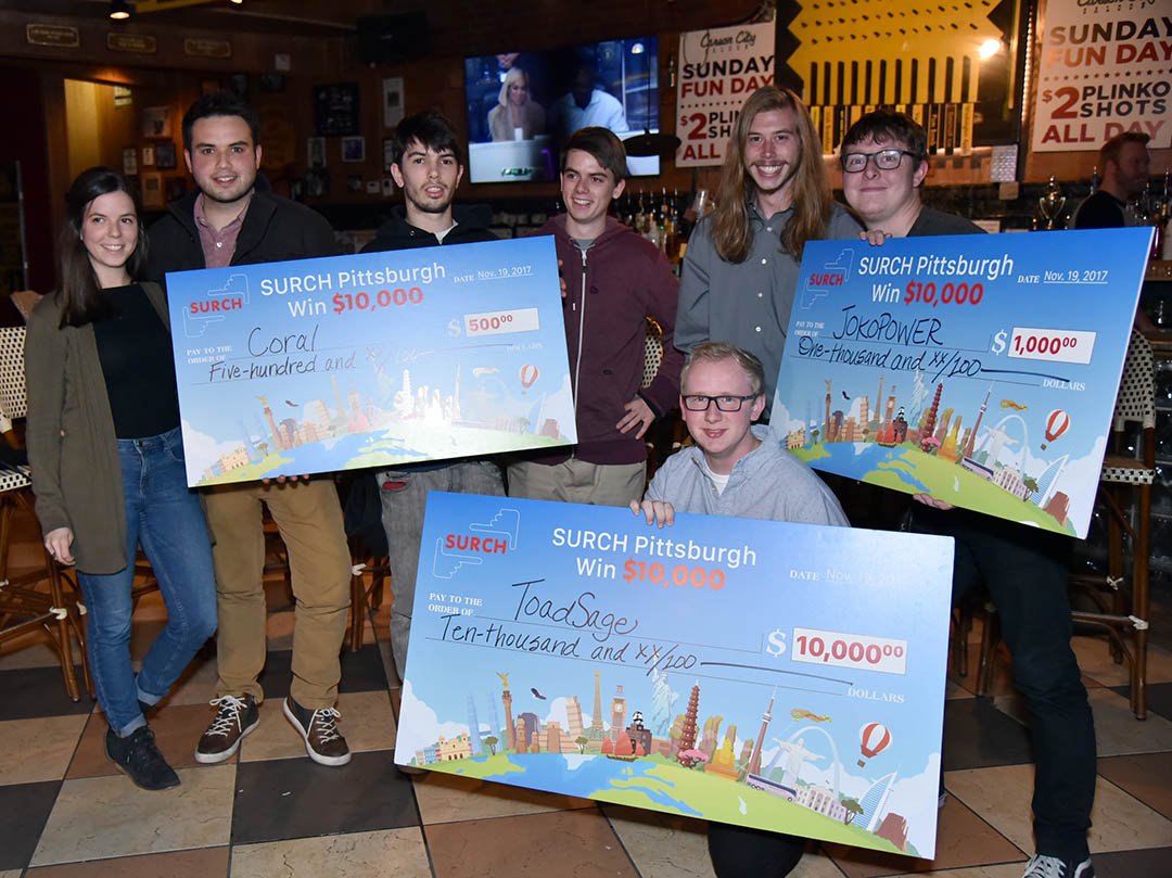 surchthecity's tweet photo. Presenting the #Winners of #SurchPittsburgh! Congratulations to them all and thanks #Pittsburgh for being a great #SURCH City. Thanks, also to Carson City Saloon for hosting our after party. See you soon for #SurchPittsburgh round 2. https://t.co/N1QbduP3g8