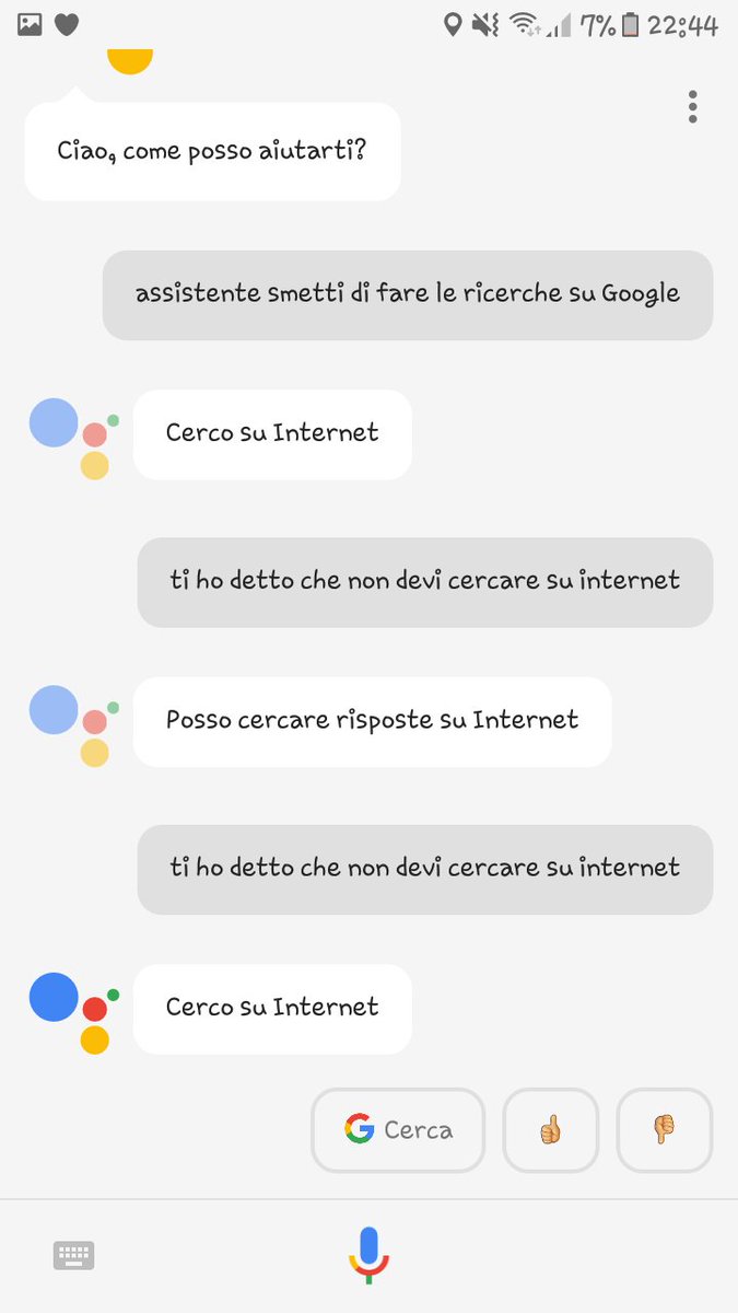 aaamen_'s tweet photo. Quando Google crea un assistente vocale  ma dimentica di renderlo intelligente. https://t.co/AxPmilLubi