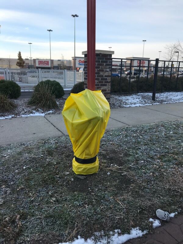 CityofFridley's tweet photo. ? of the Day: Will these protective hydrant bags delay fire response? 
Answer: No, Fridley Fire has tested them and have no concerns about them causing a delay in accessing the hydrant. The bigger worry is snow cover - so Adopt-A-Hydrant today! https://t.co/Igg4InJF8Z https://t.co/XRm3Zv74cT