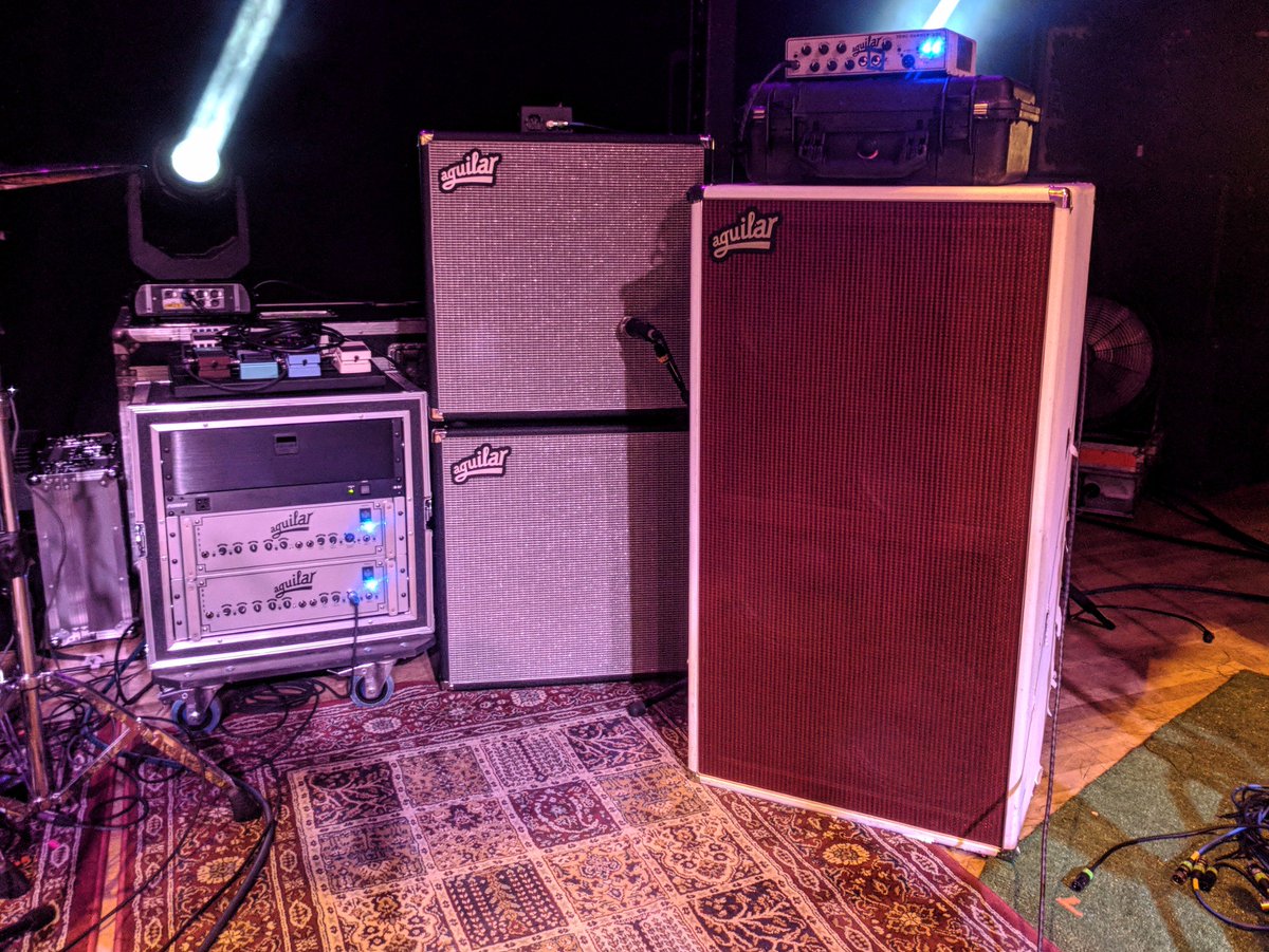 aguilaramp's tweet photo. When #TheMotet hits the road with #Dopapod, you can be sure that the stage will be full of #Aguilar rigs!
Garrett Sayers of The Motet is using two #DB751 heads with two #DB410 cabinets (left) while Chuck Jones of Dopapod uses a #ToneHammer500 and #DB412 cabinet in White Hot! https://t.co/DSHIozrMwe