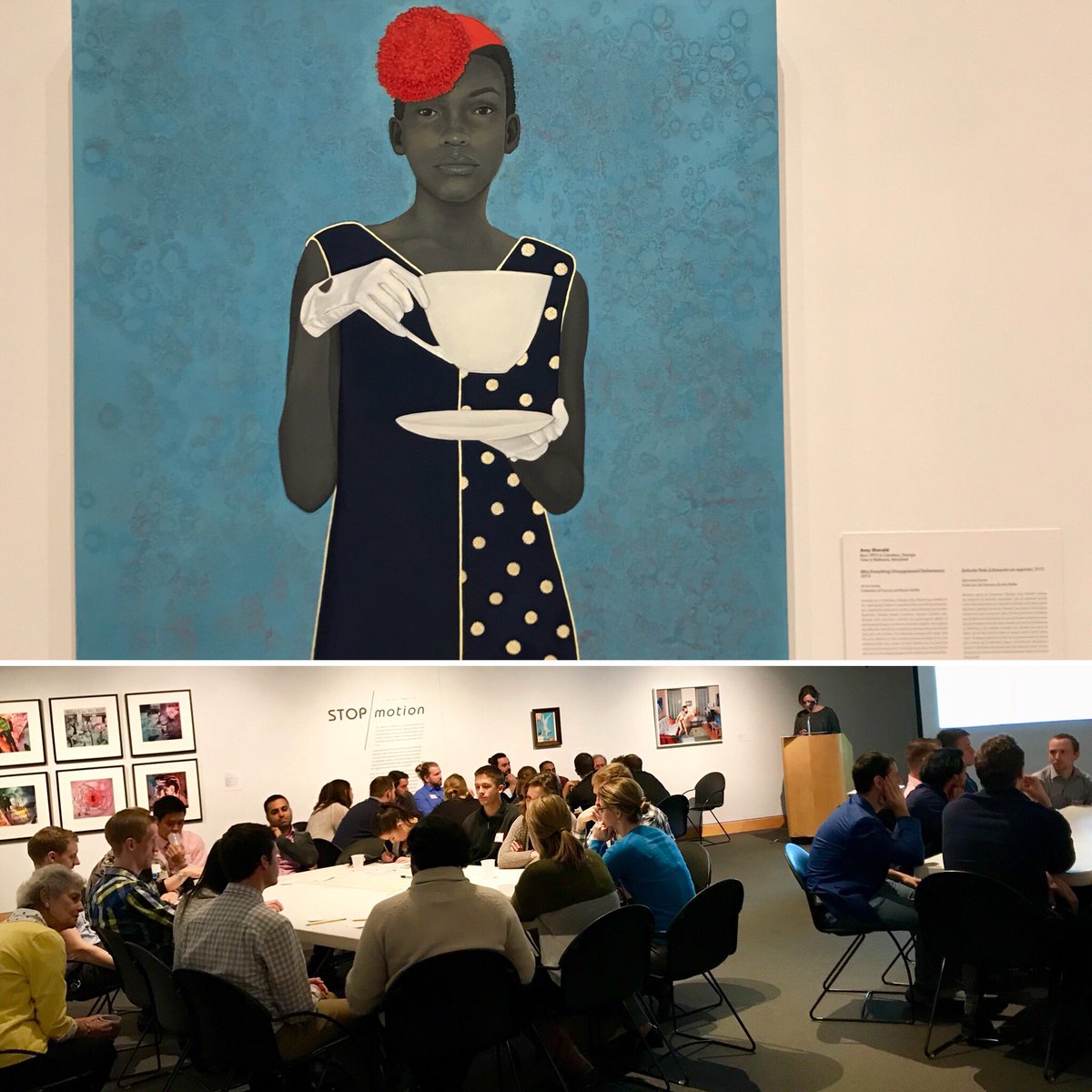 COM 2nd year medical students participating in program at the <a href="/KemperMuseum/">Kemper Museum</a> . They are discussing pieces from the Outwin collection of the Smithsonian's National Portrait Gallery @NPG . The goal is to enhance diagnostic acumen. #ArtMuseum #medschool