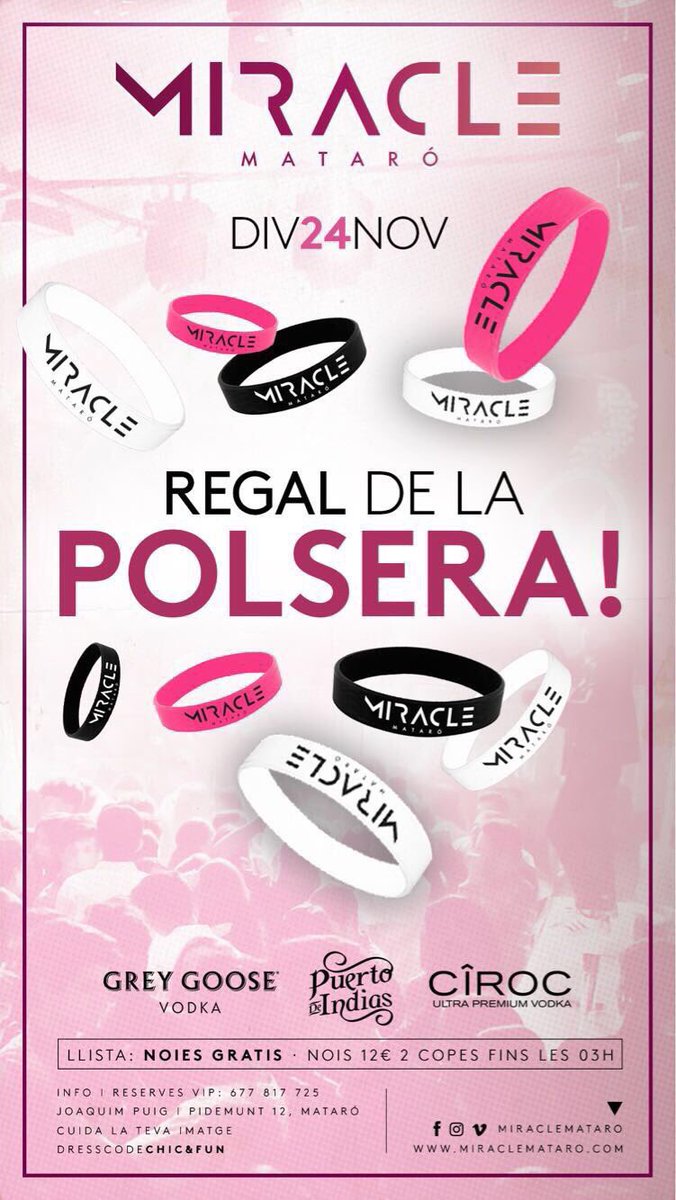 MiracleLlista's tweet photo. Pulsera de #miracle aquest divendres! #miraclemataró #gentmaca #canviemlanit #discotecamaresme #pulsera I dissabte més i millor, a #miracle !!! #llistaskymiracle #llistasky Llista aquí!📥 https://t.co/GBOtoNPbgT